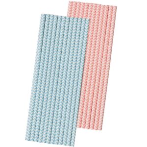 gender reveal paper straws - blue pink white chevron - 50 pack