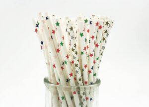 100 pcs colorful disposable straws, star drinking straws, rainbow paper straws for juices, shakes, cocktail, smoothies, party supplies (white)