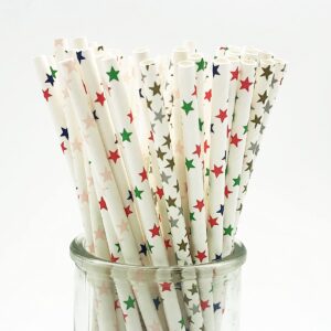 100 Pcs Colorful Disposable Straws, Star Drinking Straws, Rainbow Paper Straws for Juices, Shakes, Cocktail, Smoothies, Party Supplies (White)