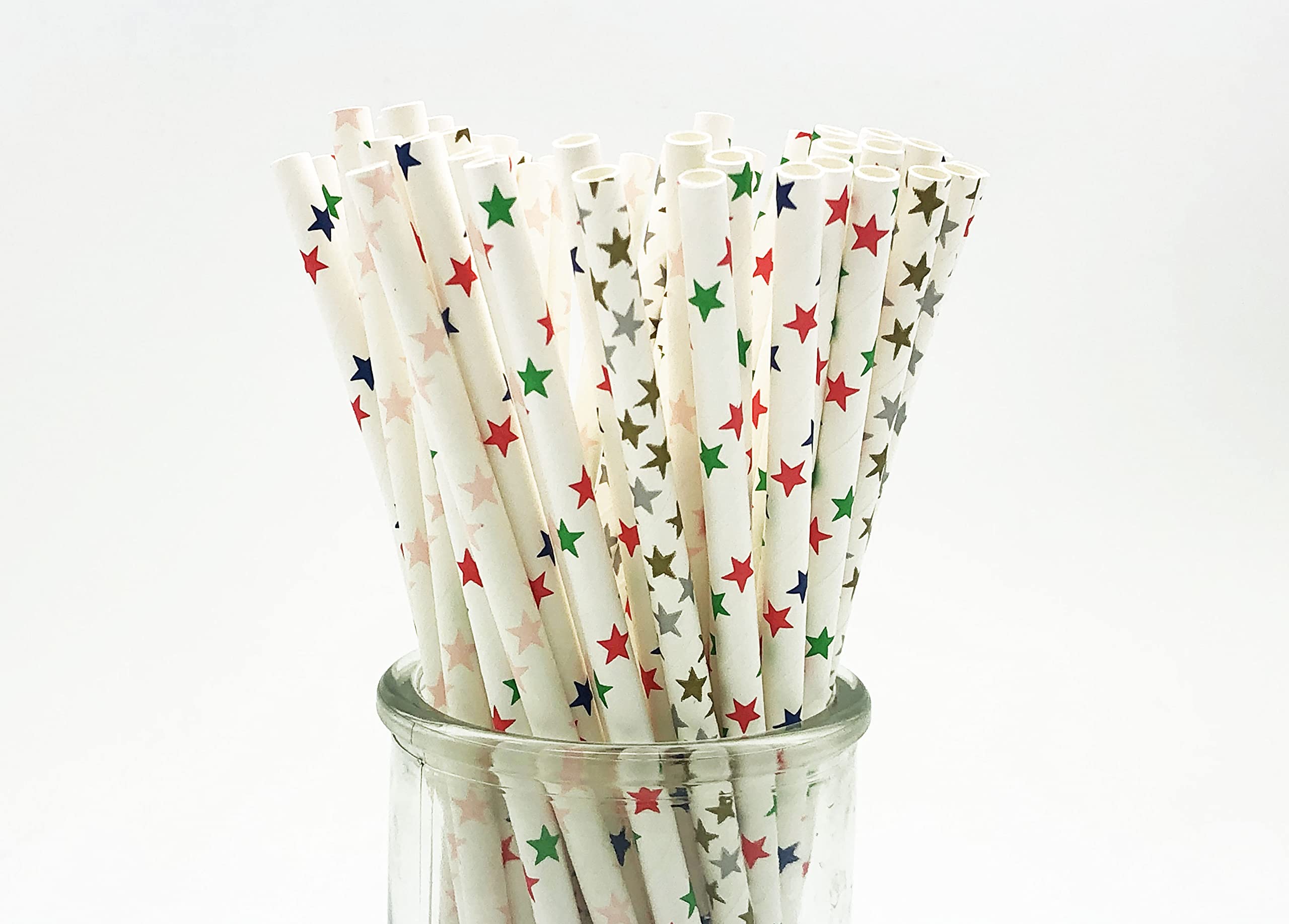 100 Pcs Colorful Disposable Straws, Star Drinking Straws, Rainbow Paper Straws for Juices, Shakes, Cocktail, Smoothies, Party Supplies (White)