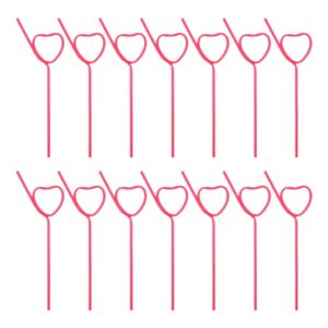 happyyami 25pcs cocktail plastic straws heart shape reusable drinking straws long flexible straws for baby shower birthday party supplies rosy