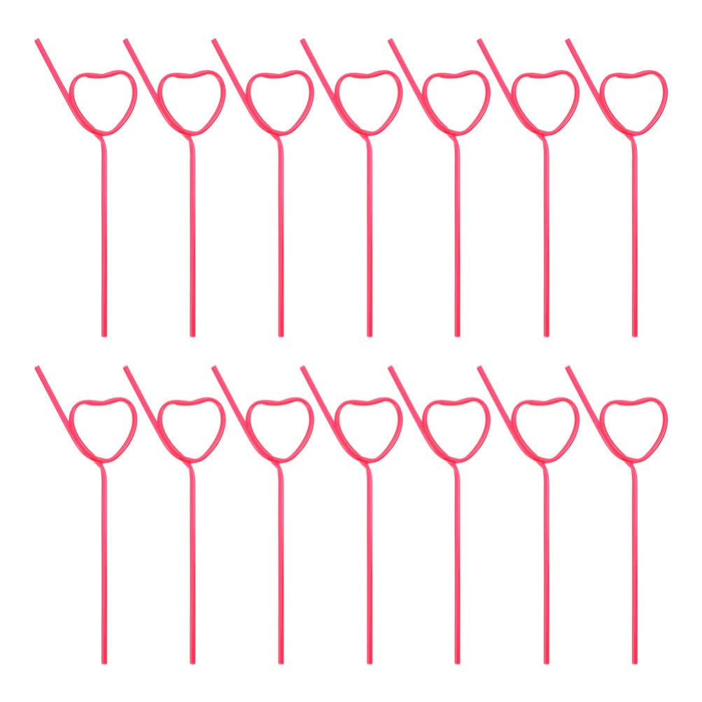 Happyyami 25Pcs Cocktail Plastic Straws Heart Shape Reusable Drinking Straws Long Flexible Straws for Baby Shower Birthday Party Supplies Rosy