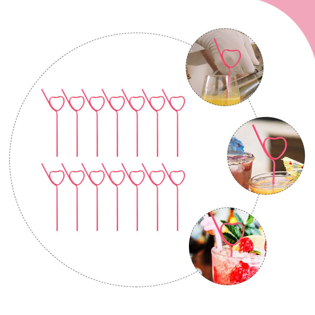 Happyyami 25Pcs Cocktail Plastic Straws Heart Shape Reusable Drinking Straws Long Flexible Straws for Baby Shower Birthday Party Supplies Rosy