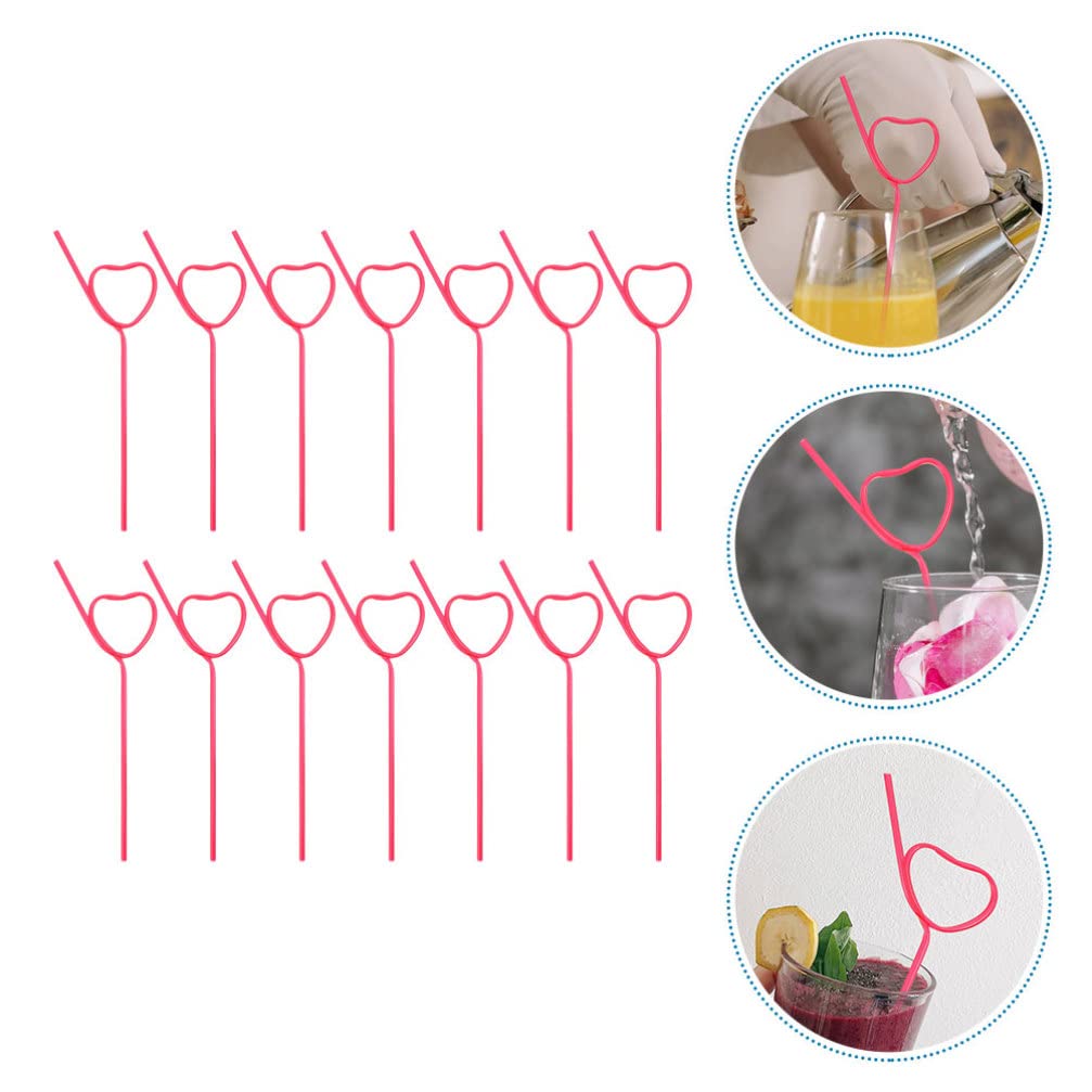 Happyyami 25Pcs Cocktail Plastic Straws Heart Shape Reusable Drinking Straws Long Flexible Straws for Baby Shower Birthday Party Supplies Rosy