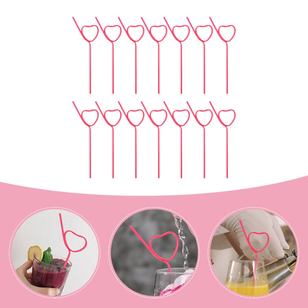 Happyyami 25Pcs Cocktail Plastic Straws Heart Shape Reusable Drinking Straws Long Flexible Straws for Baby Shower Birthday Party Supplies Rosy