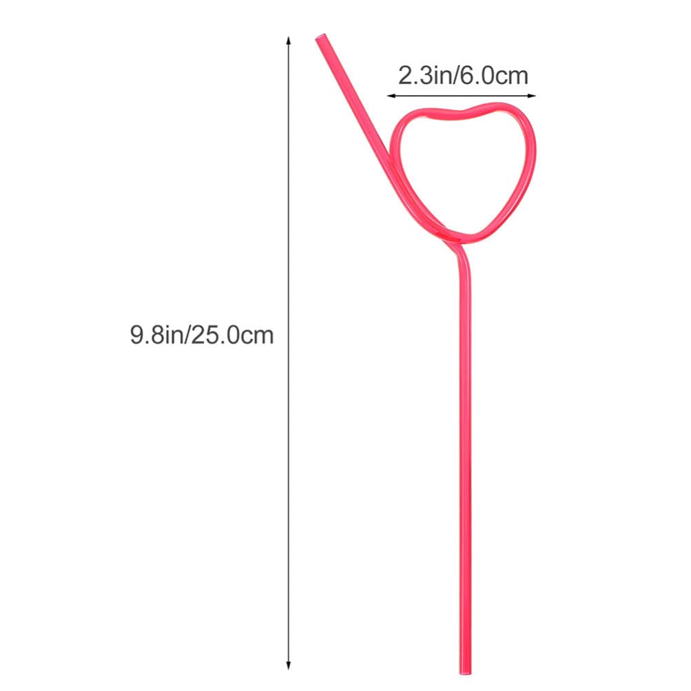 Happyyami 25Pcs Cocktail Plastic Straws Heart Shape Reusable Drinking Straws Long Flexible Straws for Baby Shower Birthday Party Supplies Rosy