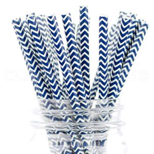 cleverdelights biodegradable paper straws - navy chevron - box of 100