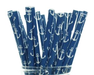 anchor party straws, sailing anchor paper straws (50 pack) - nautical party supplies, sailor themed birthday party, pirate anchors