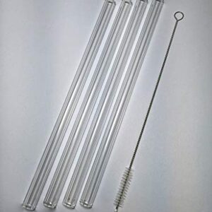 Thetrazspot Crystal clear straight glass straw set of 4 with cleaning brush 9.5mm x 8 inch