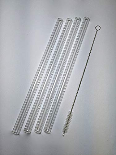 Thetrazspot Crystal clear straight glass straw set of 4 with cleaning brush 9.5mm x 8 inch