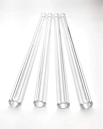 Thetrazspot Crystal clear straight glass straw set of 4 with cleaning brush 9.5mm x 8 inch