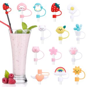 13pcs straw cover, cute silicone straw covers cap straw toppers for tumblers, dust-proof drinking straw reusable straw tips lids for 6-8 mm, straw protectors for home kitchen decor accessories
