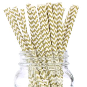 cleverdelights gold chevron paper straws - 100 straws - biodegradable paper straws