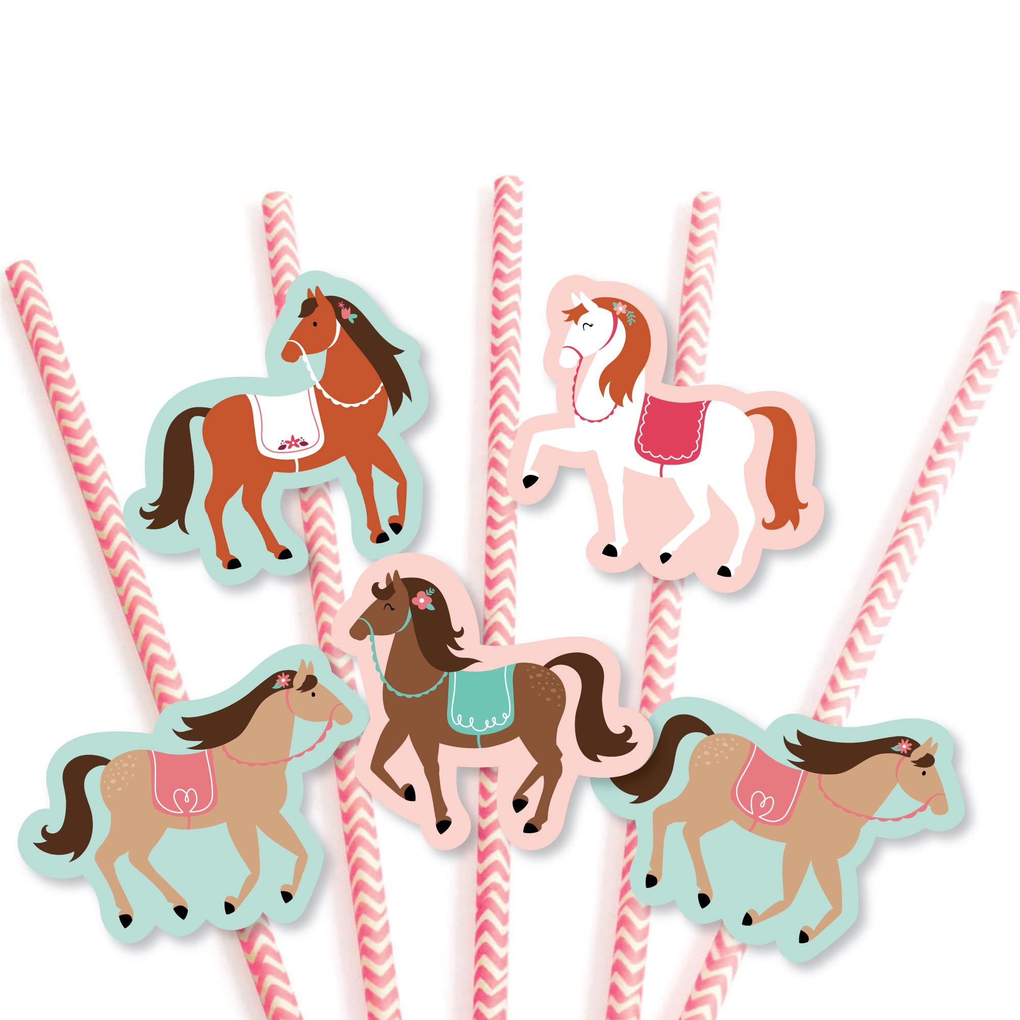 Big Dot of Happiness Run Wild Horses - Paper Straw Decor - Pony Birthday Party Striped Decorative Straws - Set of 24