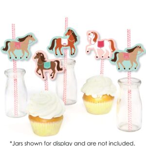 Big Dot of Happiness Run Wild Horses - Paper Straw Decor - Pony Birthday Party Striped Decorative Straws - Set of 24