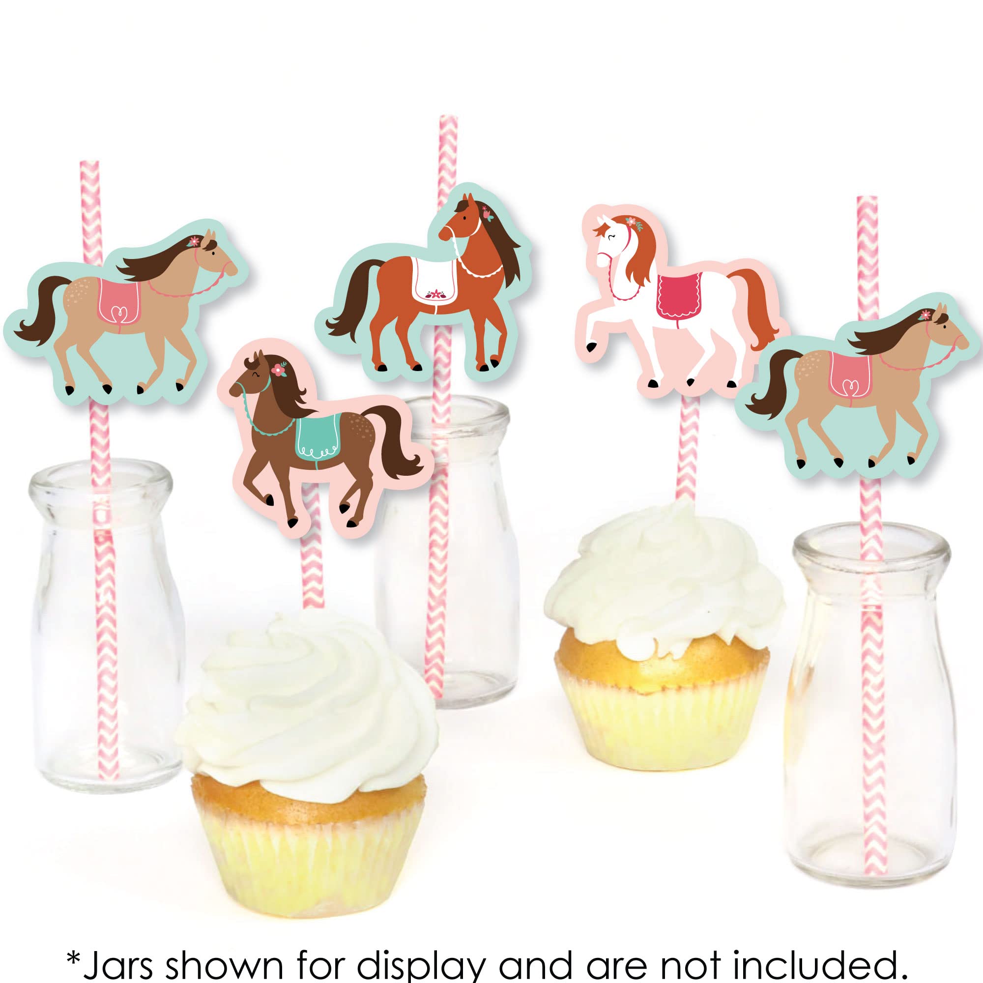 Big Dot of Happiness Run Wild Horses - Paper Straw Decor - Pony Birthday Party Striped Decorative Straws - Set of 24