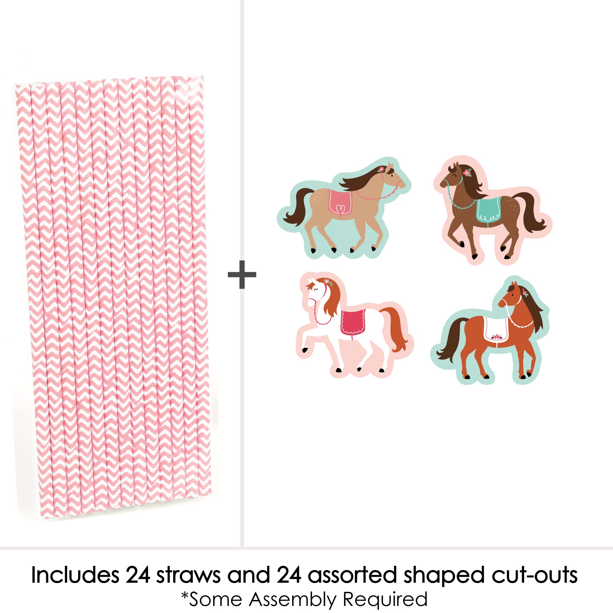 Big Dot of Happiness Run Wild Horses - Paper Straw Decor - Pony Birthday Party Striped Decorative Straws - Set of 24