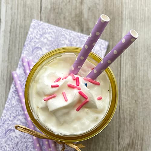 Lavender Lilac White Paper Straws Chevron Polka Dot - 7.75 Inches - 100 Pack - Outside the Box Papers Brand