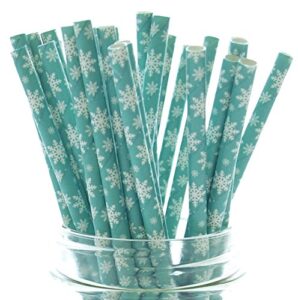 frozen snowflake straws (25 pack) - christmas straws, teal green blue paper straws, winter snow flakes party supplies