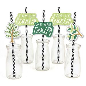 family tree reunion - paper straw decor - family gathering party striped decorative straws - set of 24