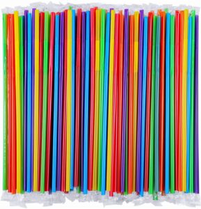 [individually wrapped] 100 pcs colorful flexible plastic straws,colorful disposable bendy party fancy straws 13 inch extra long straws party decorations