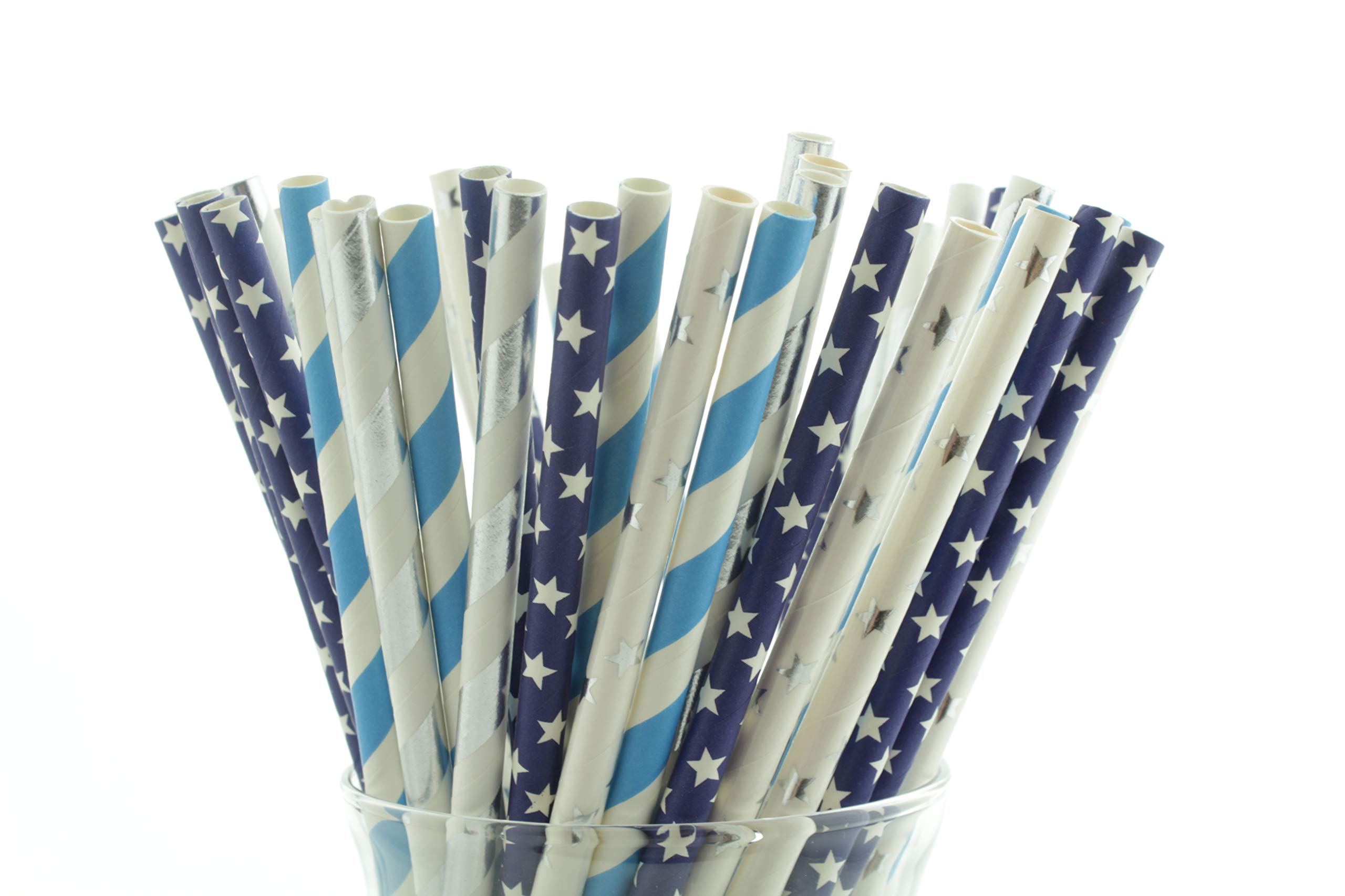 Space Theme Straws (25 Pack) - Blue and Silver Party Decorations, Party Supplies