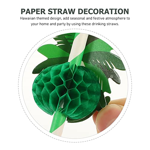 ABOOFAN Pineapple 50pcs Hawaiian Straws Paper Tropical Tree Straws Cocktails Drinking Straws Summer Beach Luau Party Supplies Luau Party Decorations