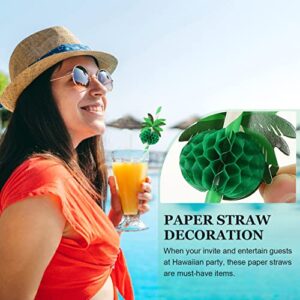 ABOOFAN Pineapple 50pcs Hawaiian Straws Paper Tropical Tree Straws Cocktails Drinking Straws Summer Beach Luau Party Supplies Luau Party Decorations