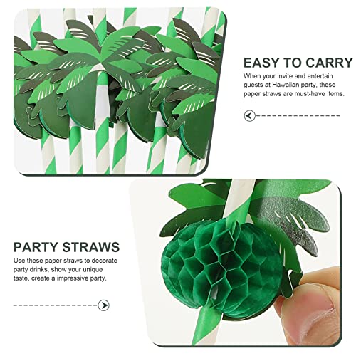 ABOOFAN Pineapple 50pcs Hawaiian Straws Paper Tropical Tree Straws Cocktails Drinking Straws Summer Beach Luau Party Supplies Luau Party Decorations