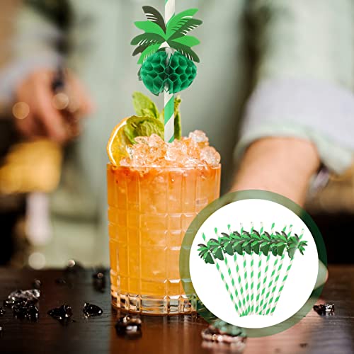 ABOOFAN Pineapple 50pcs Hawaiian Straws Paper Tropical Tree Straws Cocktails Drinking Straws Summer Beach Luau Party Supplies Luau Party Decorations