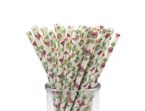 200 pcs disposable straws, party straws, biodegradable paper straws for juices, shakes, smoothies, birthday party baby shower supplies (pineapple/flamingo)