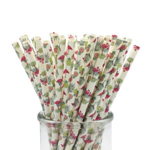 200 Pcs Disposable Straws, Party Straws, Biodegradable Paper Straws for Juices, Shakes, Smoothies, Birthday Party Baby Shower Supplies (Pineapple/Flamingo)