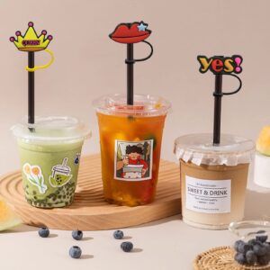 12pcs Silicone Straw Tips Cover Reusable Drinking Straws Cap Water Bottle Accessories Cap of a Pen Straw Tips Caps Decoration Cute Cartoon Party Straw Decoration (Straw Not Included)