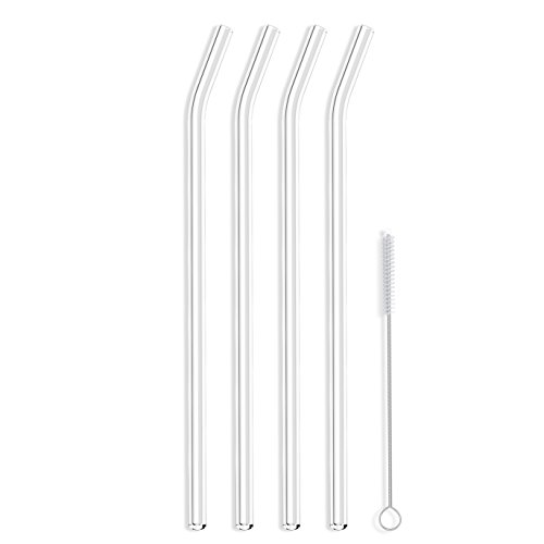 Hummingbird Glass Straws 12 inches x 9.5 mm Bent Reusable Straws (4 Pack of Clear)