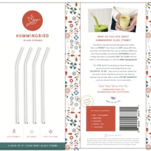 Hummingbird Glass Straws 12 inches x 9.5 mm Bent Reusable Straws (4 Pack of Clear)