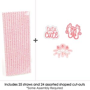Big Dot of Happiness Tutu Cute Ballerina - Paper Straw Decor - Ballet Birthday Party or Baby Shower Striped Decorative Straws - Set of 24