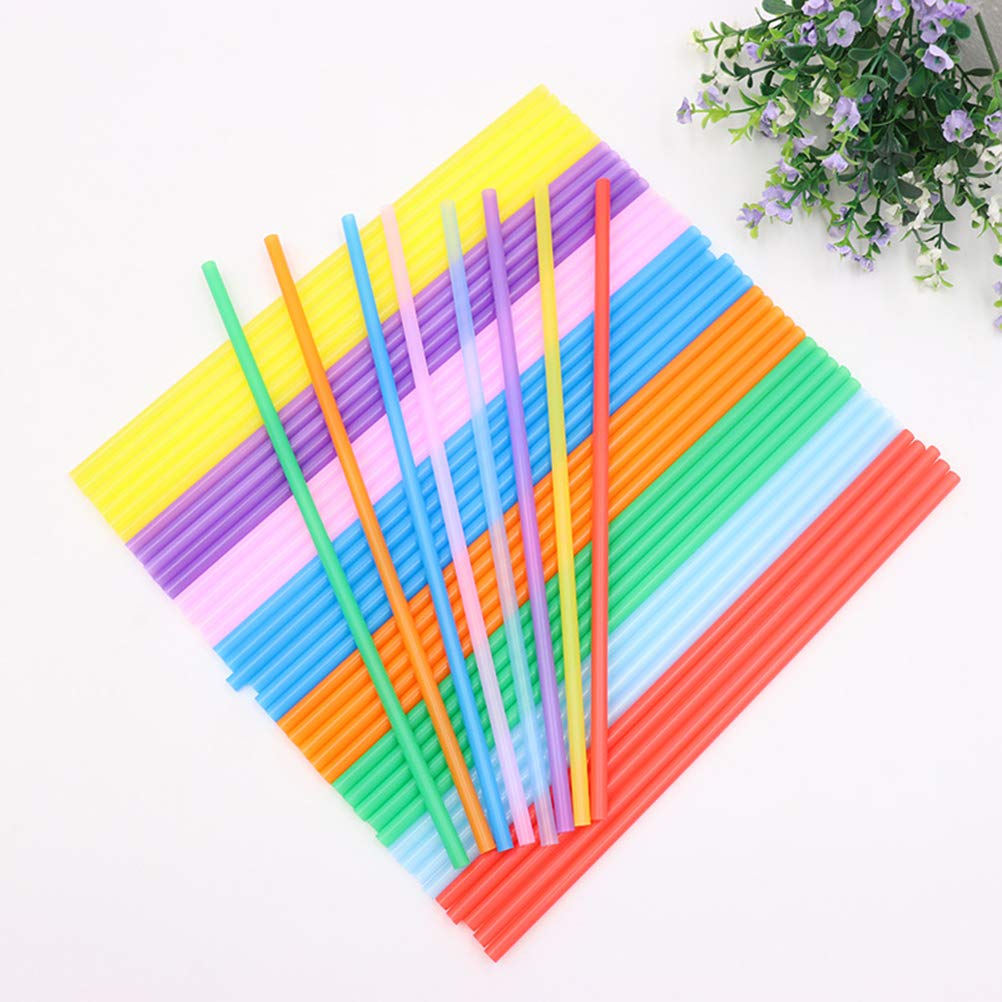 DOITOOL 200 Pcs Plastic Straws Disposable Flat Mouth and Straight Drinking Straws Smoothie Drink Straws for Wedding Birthday Party Favors- 26x0.6 cm (Yellow)