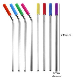 Set of 8pc Reusable Stainless Steel Straws with Travel Case Cleaning Brush Silicone Tips Eco Friendly 8.5" Metal Straws Drinking for 20 24 30 oz Tumbler