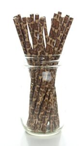 leopard print straws (25 pack) - leopard paw pattern paper straws, leopard party supplies, animal cat spot drinking straws