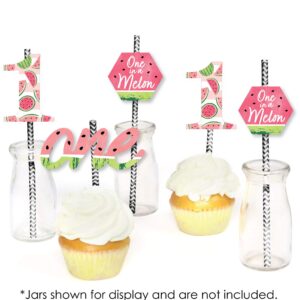 Big Dot of Happiness 1st Birthday One in a Melon - Paper Straw Decor - Fruit First Birthday Party Striped Decorative Straws - Set of 24