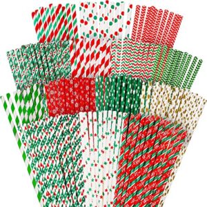 200 pieces christmas holiday paper straws drinking straws striped dot christmas tree pattern straws for christmas new year party accessories