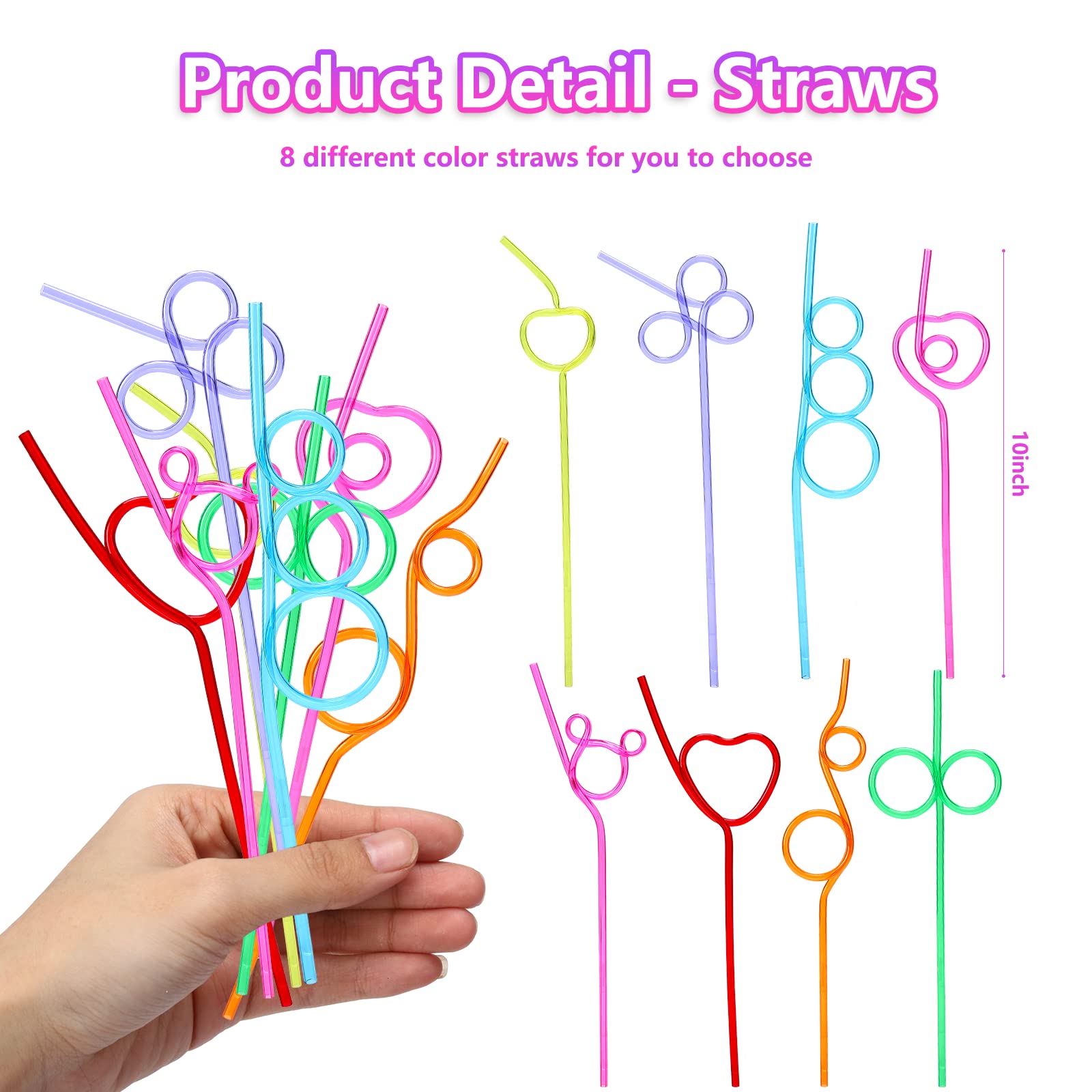 32Pack Valentines Day Cards for Kids, Valentines Greeting Cards(8 Designs)+ Colorful Crazy Loops Reusable Drinking Straws (8 Shapes) for Classroom Gifts Exchange Gift Class Prizes Carnivals Party