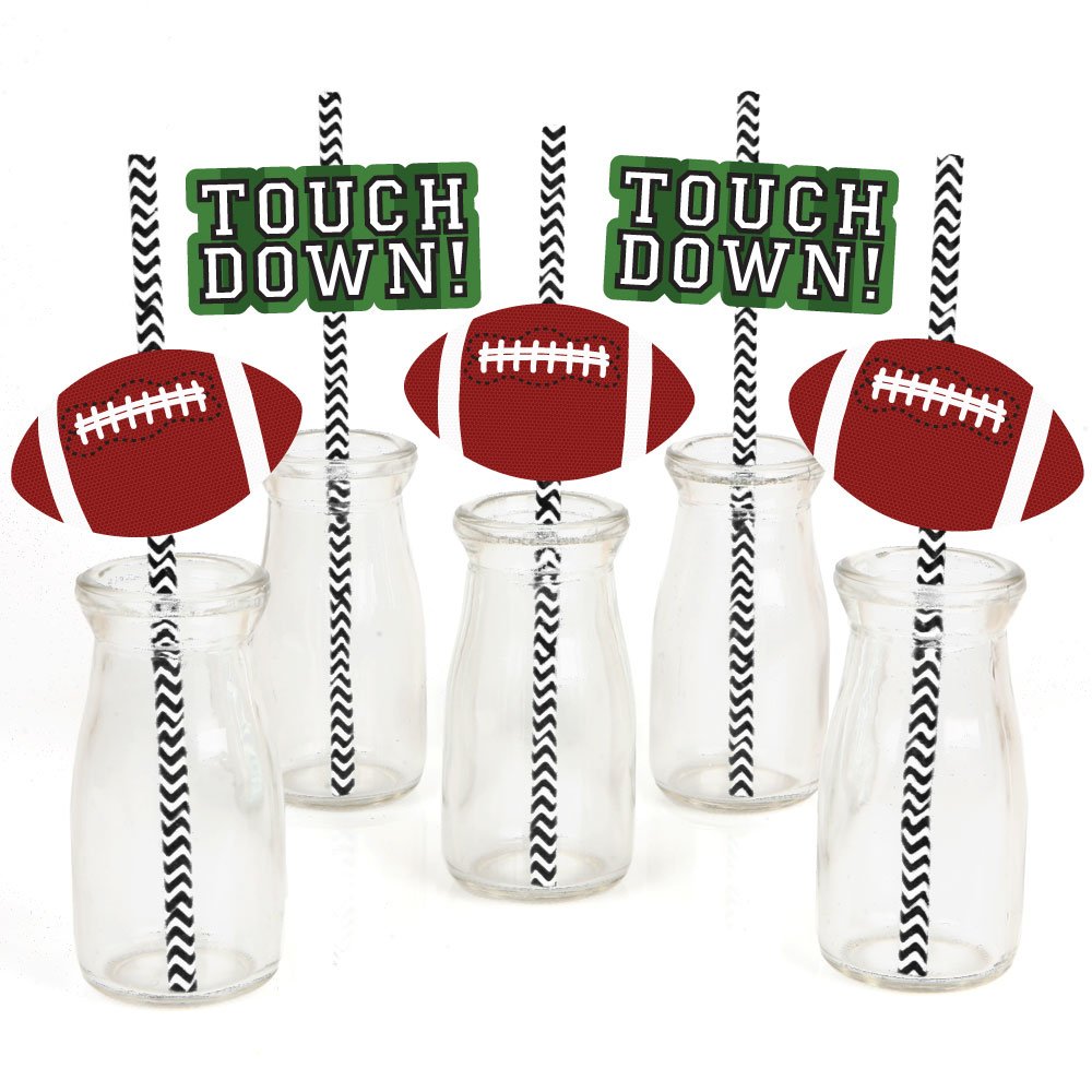 End Zone - Football Paper Straw Decor - Baby Shower or Birthday Party Striped Decorative Straws - Set of 24