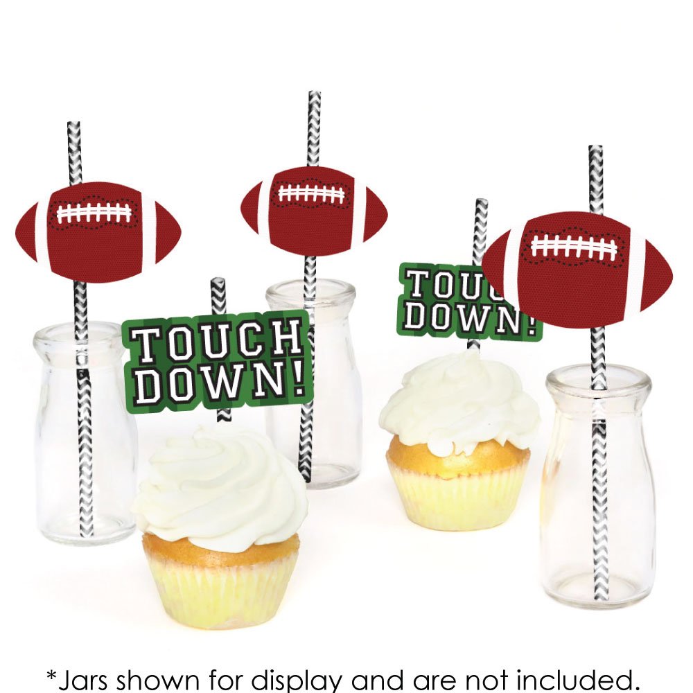 End Zone - Football Paper Straw Decor - Baby Shower or Birthday Party Striped Decorative Straws - Set of 24