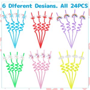 24 PCS Glitter Straws,Unicorn Heart Shaped Sparkly Drinking Straws,Reusable Drinking Plastic Straws Unicorn Rainbow Heart Cloud Shaped Design,Unicorn Party Favors for Kids Girls Pool Party Decorations