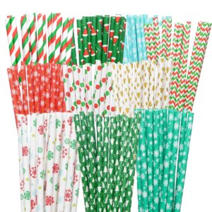 weemium christmas paper straws - pack of 200 in 10 designs - biodegradable christmas straws for drinking, party & crafts