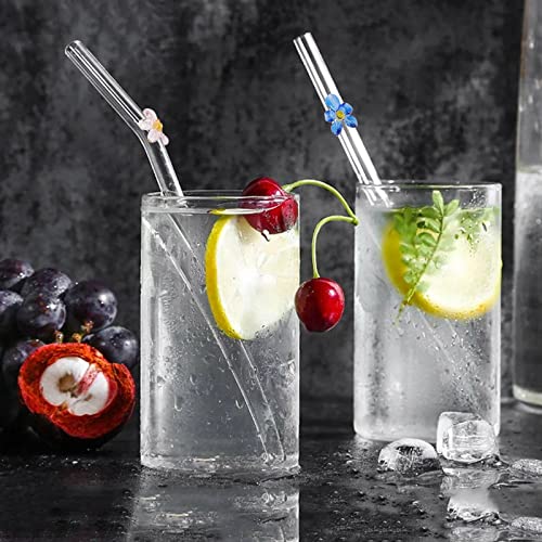 8 PCS Glass Straws with Design Reusable Straws with 2 Cleaning Brush Colorful Glass Straws Shatter Resistant Bar Accessories for Cocktail, Smoothies, Milkshakes, Juice (2 Styles)