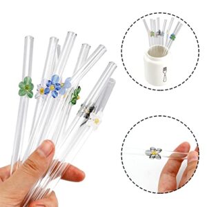 8 PCS Glass Straws with Design Reusable Straws with 2 Cleaning Brush Colorful Glass Straws Shatter Resistant Bar Accessories for Cocktail, Smoothies, Milkshakes, Juice (2 Styles)