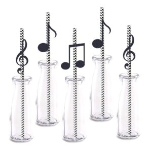 music notes straw decor, 24-pack musical baby shower birthday party supply decorations, paper decorative straws