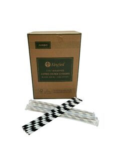 kingseal fsc certified disposable paper drinking straws, paper wrapped, 7.75" length x 6mm diameter, black swirl stripe, biodegradable, earth friendly, bulk pack - 400 straws per box